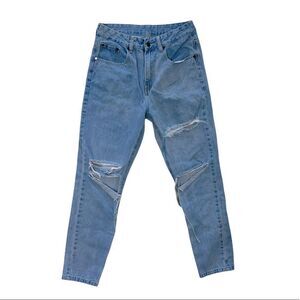 SHEIN light medium wash distressed ripped front relaxed high rise boyfriend jean